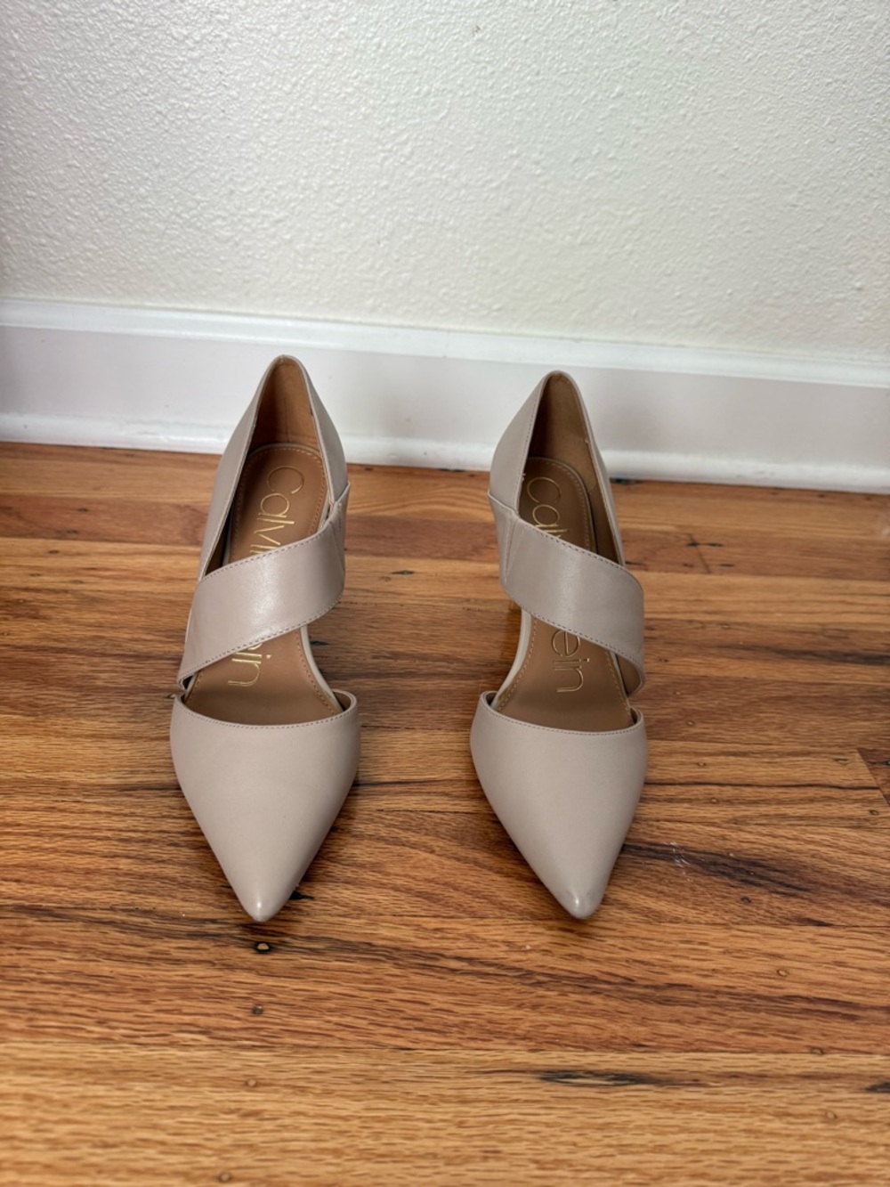 Calvin Klein Ginostra pointed toe heels in a taupe / color